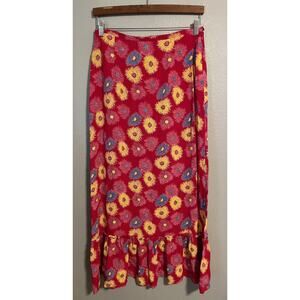 VTG F.L. Malik Maxi Skirt Womens 10 Colorful Floral Ruffle Hem Artsy Boho Y2K